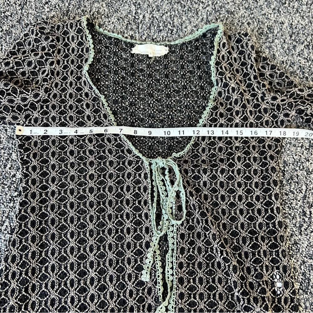 A'Reve Lace Knit Cardigan with Ruffle Hem in Black Gray Beige and Sage - Picture 7 of 8